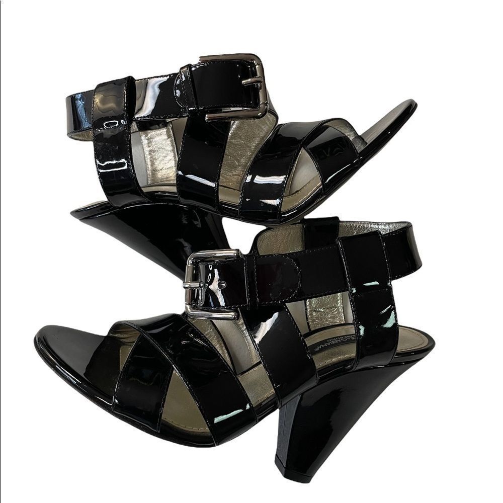 Dolce & Gabbana Cone Flare Heel Black Patent Leather Shoe Sandal 36 US 6